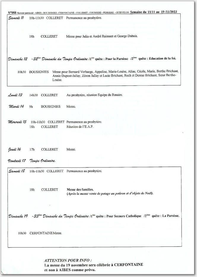 Feuille Paroissiale Du Au Novembre