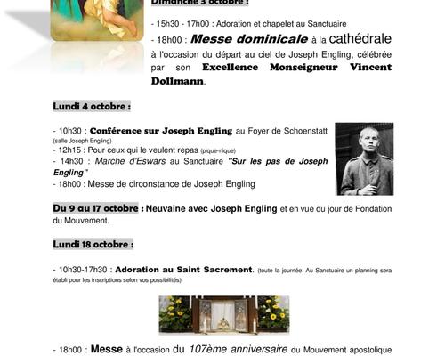 programme octobre sanctuaire de l'unite