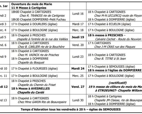 programme chapelet en tournee mai 2022