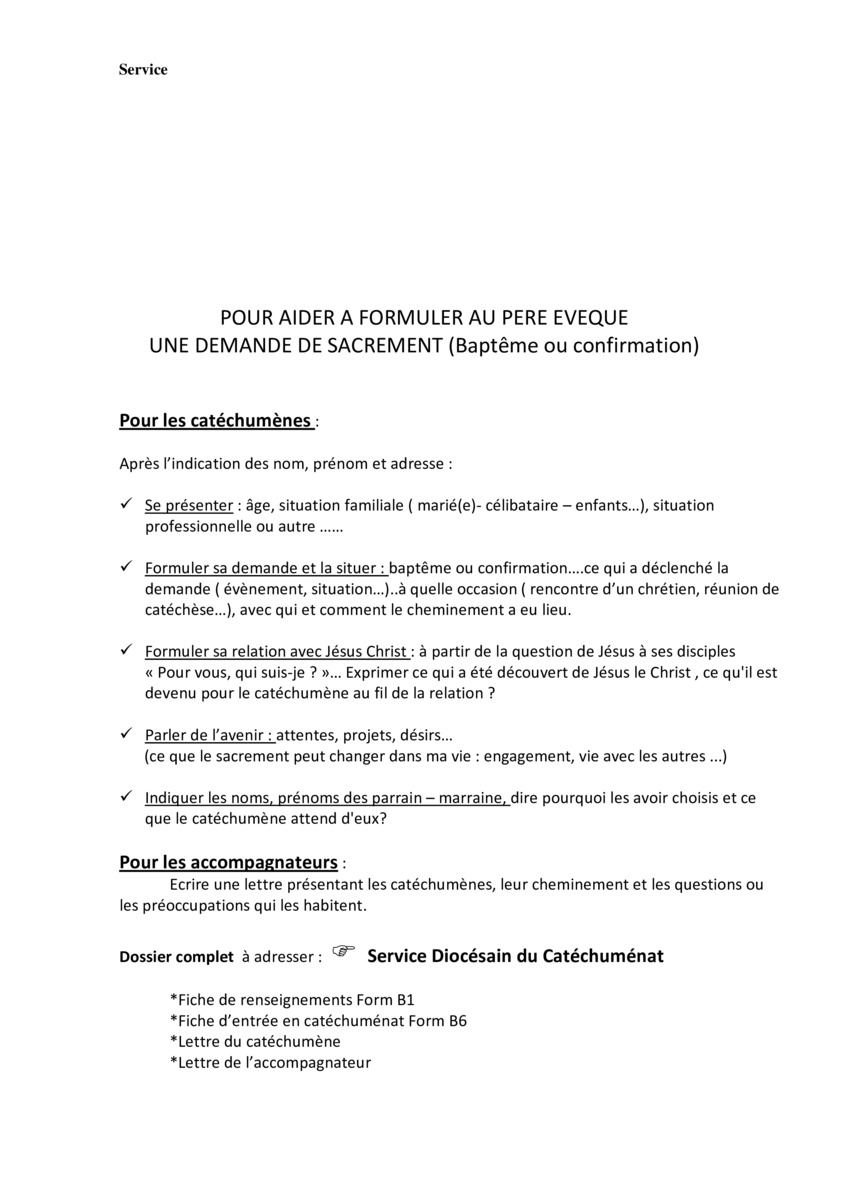 Exemple De Lettre Pour Demande De Bapteme