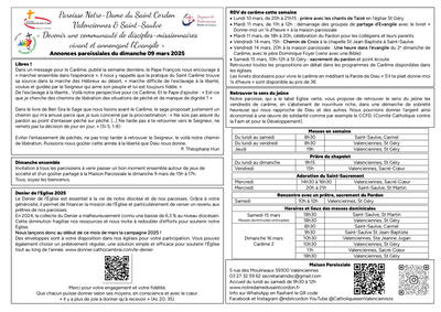 Annonces paroissiales du dimanche 9 mars 2025