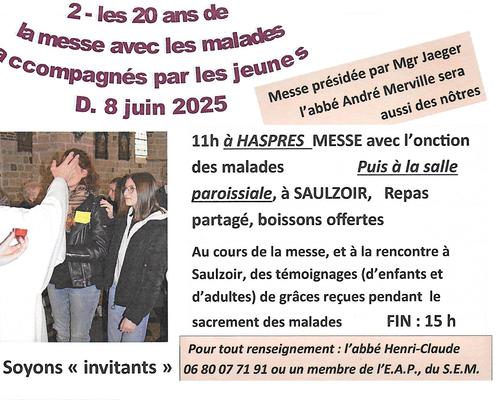 Invitation 20 ans messe des malades