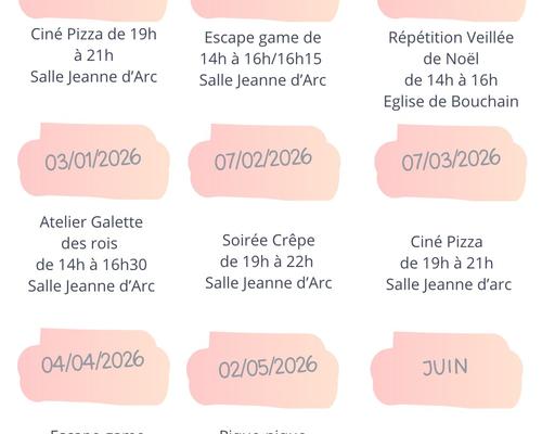 Les dates de l'aumonerie