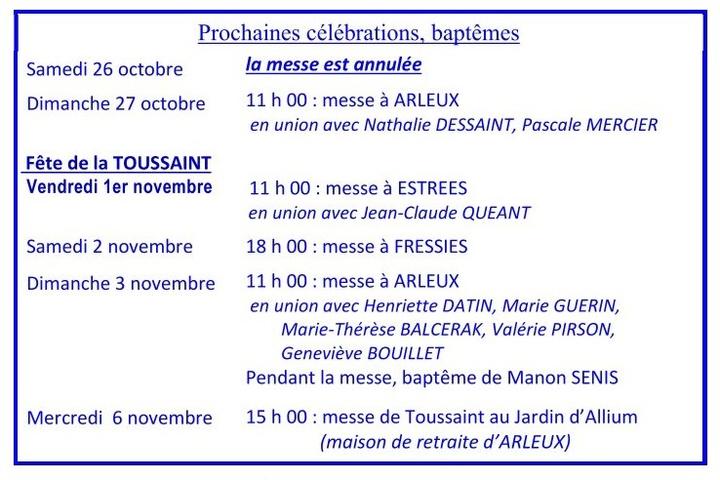 2024-10-20#27 octobre - prochaines celebrations