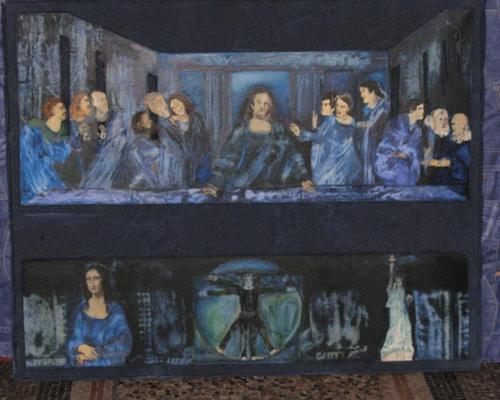 la nappe de l’autel a pris les couleurs du « jean » ; le beau tableau de la Cène aussi. 
