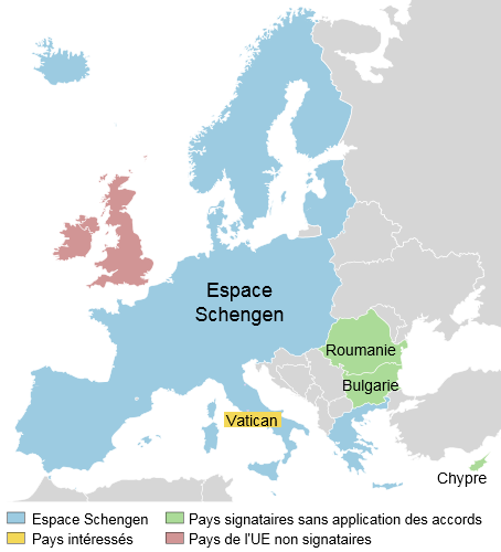 Toute personne est libre de circuler dans l'espace Schengen, qui ne comprend toutefois pas le Royaume Uni et l’Irlande