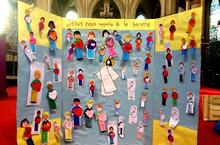 Panneau aux silhouettes "Jésus nous appelle à le suivre"
