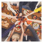 © - fotolia.com People say cheers clink glasses at festive table d