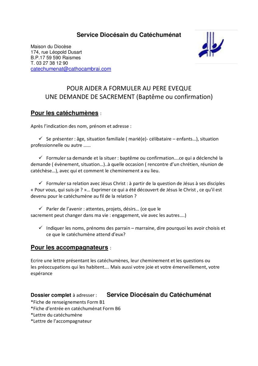 lettre pour la confirmation