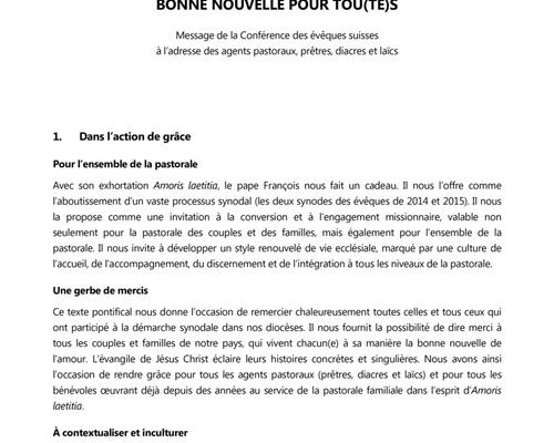 Amoris Laetitia vu par les évêques de Suisse