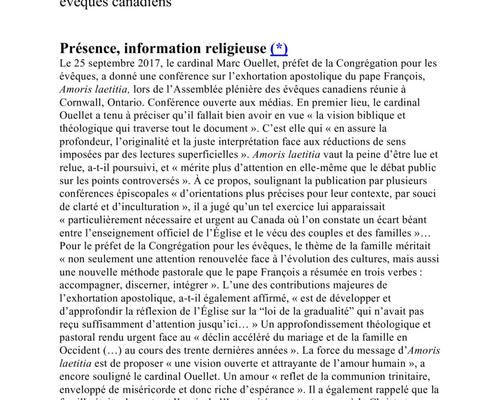 Amoris laetitia par les évêques du Canada