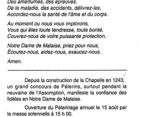 au dos, prière et quelques explications