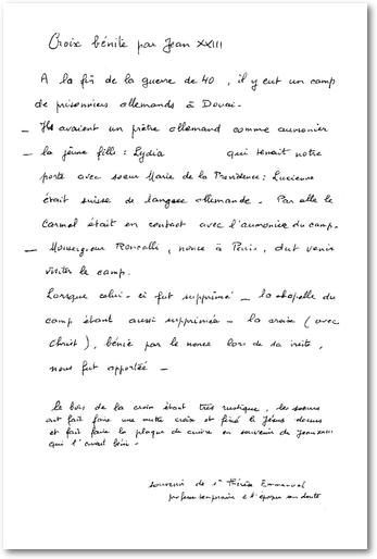 Souvenirs Sr Thérèse Emmanuel