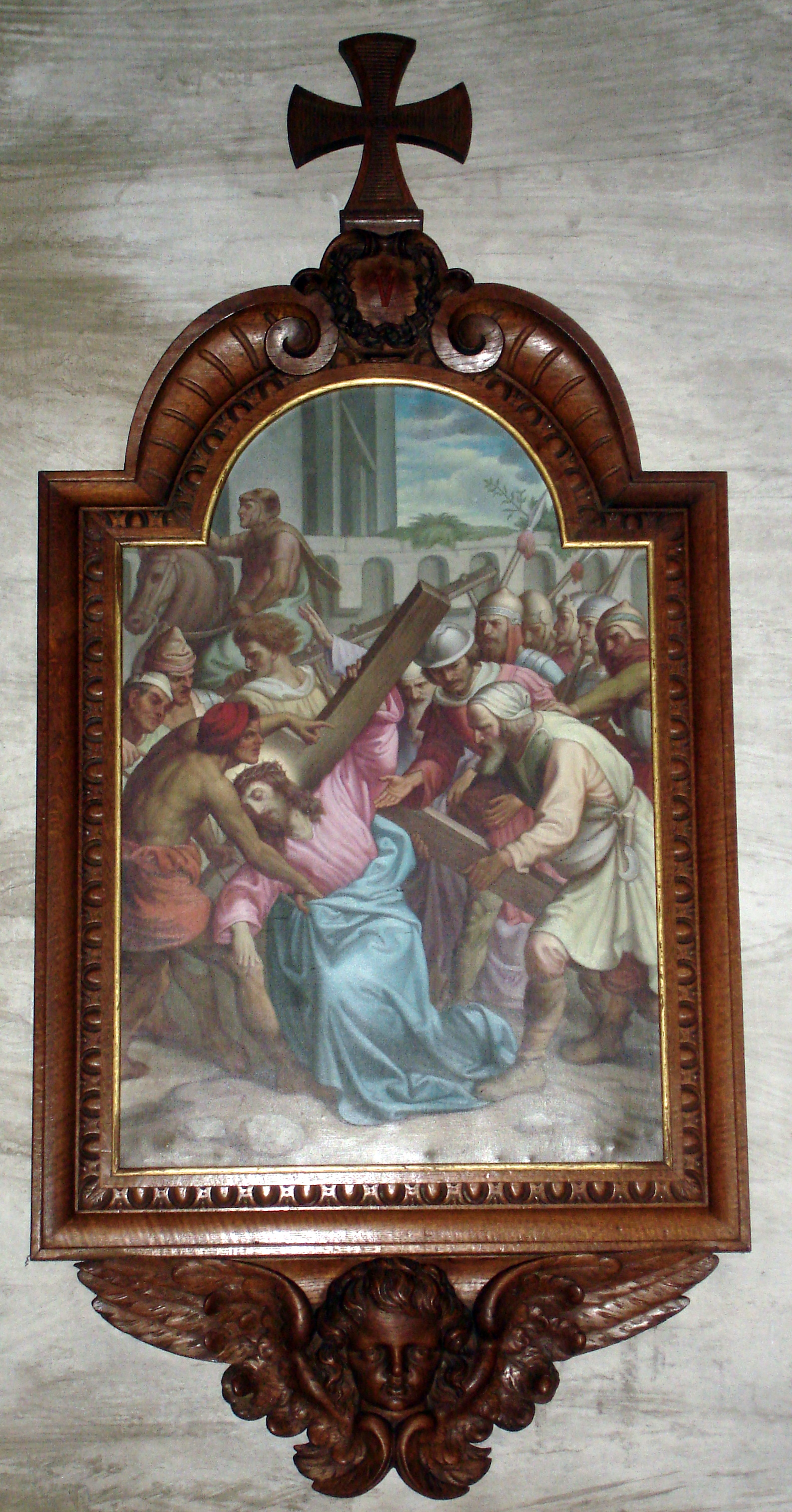 Simon de Cyrène aide Jésus à porter sa croix 
