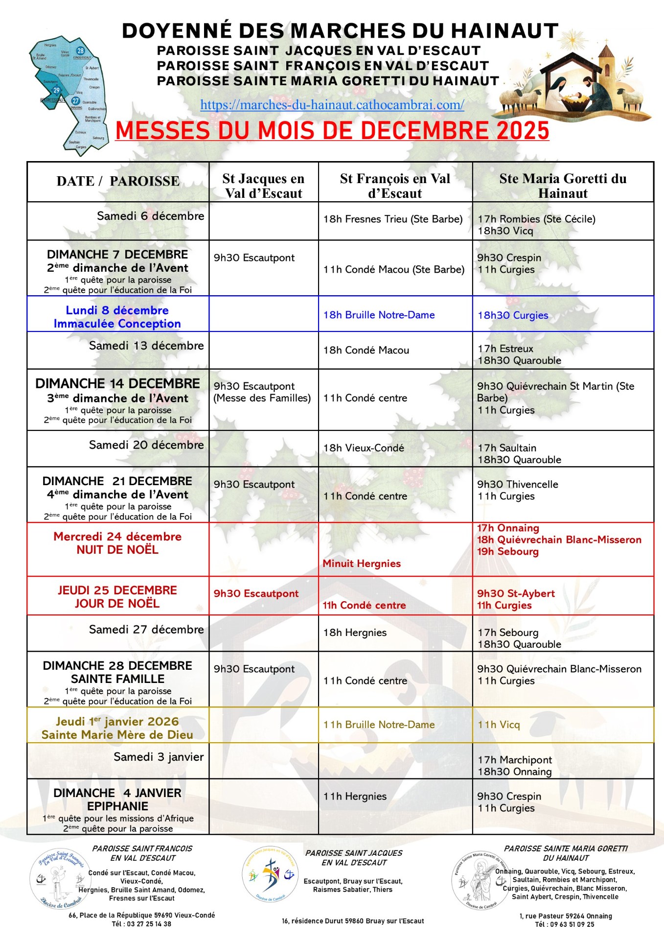 FEUILLE DU MOIS DECEMBRE 2025
