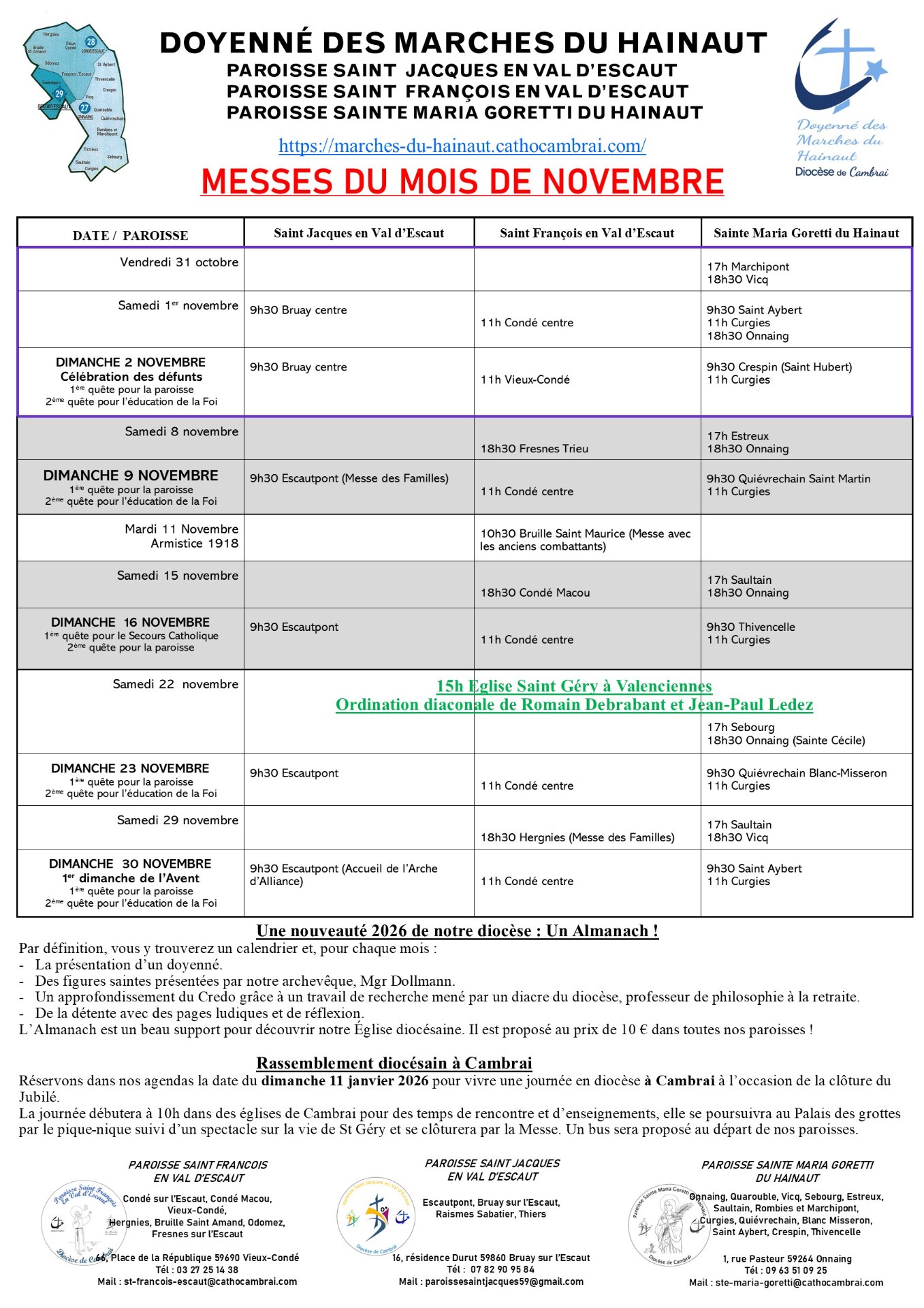 FEUILLE DU MOIS NOVEMBRE 2025