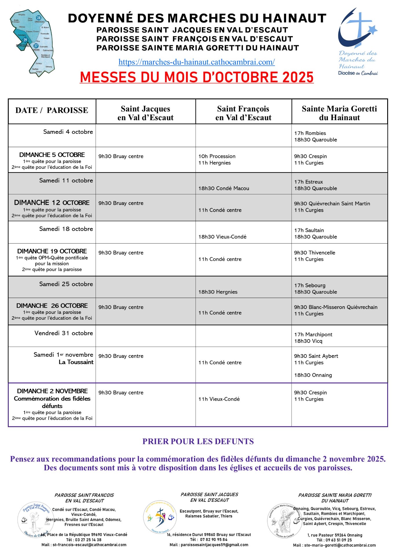 FEUILLE DU MOIS OCTOBRE 2025