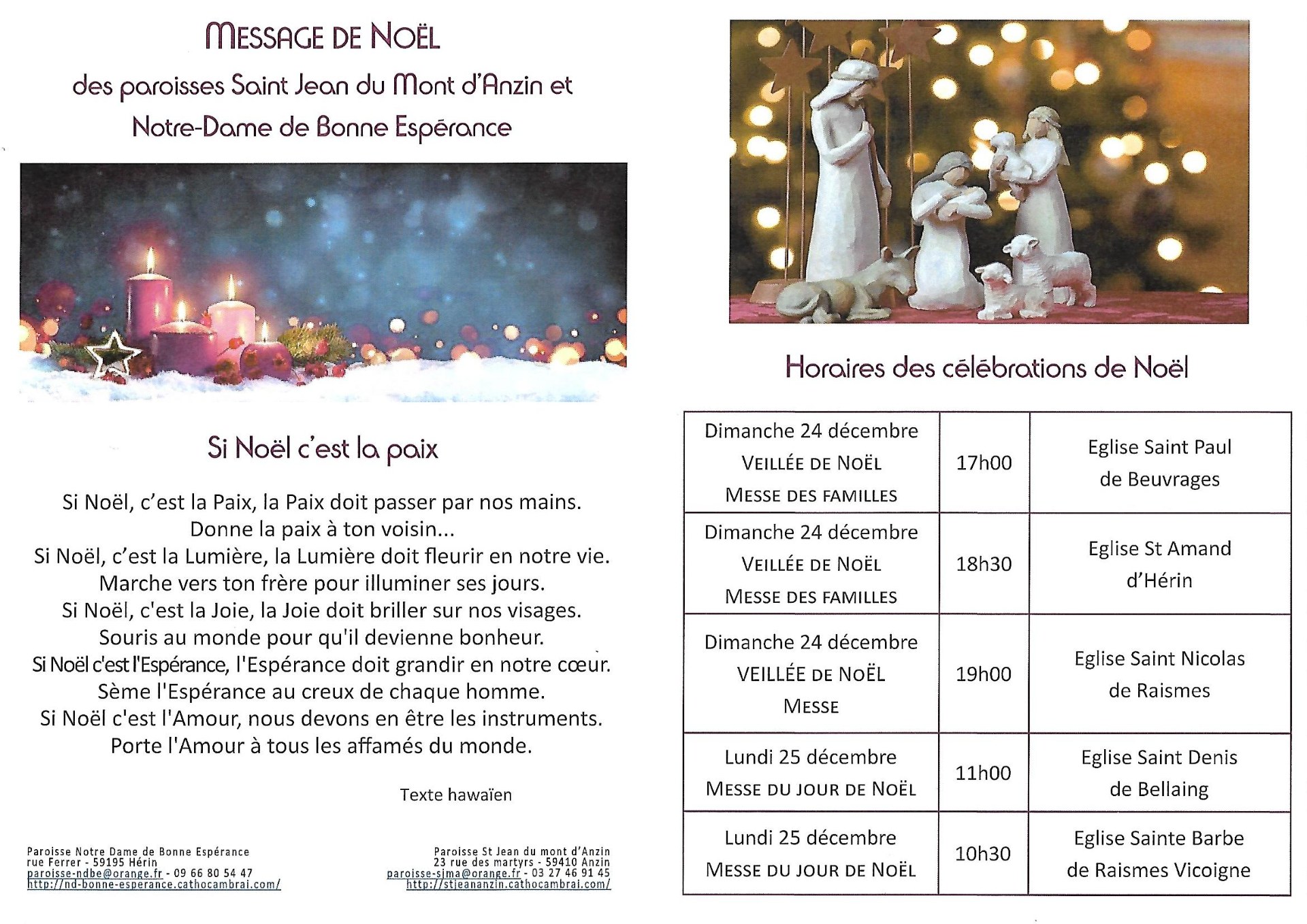 horaire de Noel