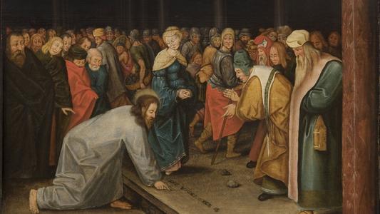 la femme adultere Brueghel_II,_Pieter_-_Christ_and