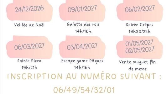 Les dates de l\'Aumonerie de Bouchain 2026-2027