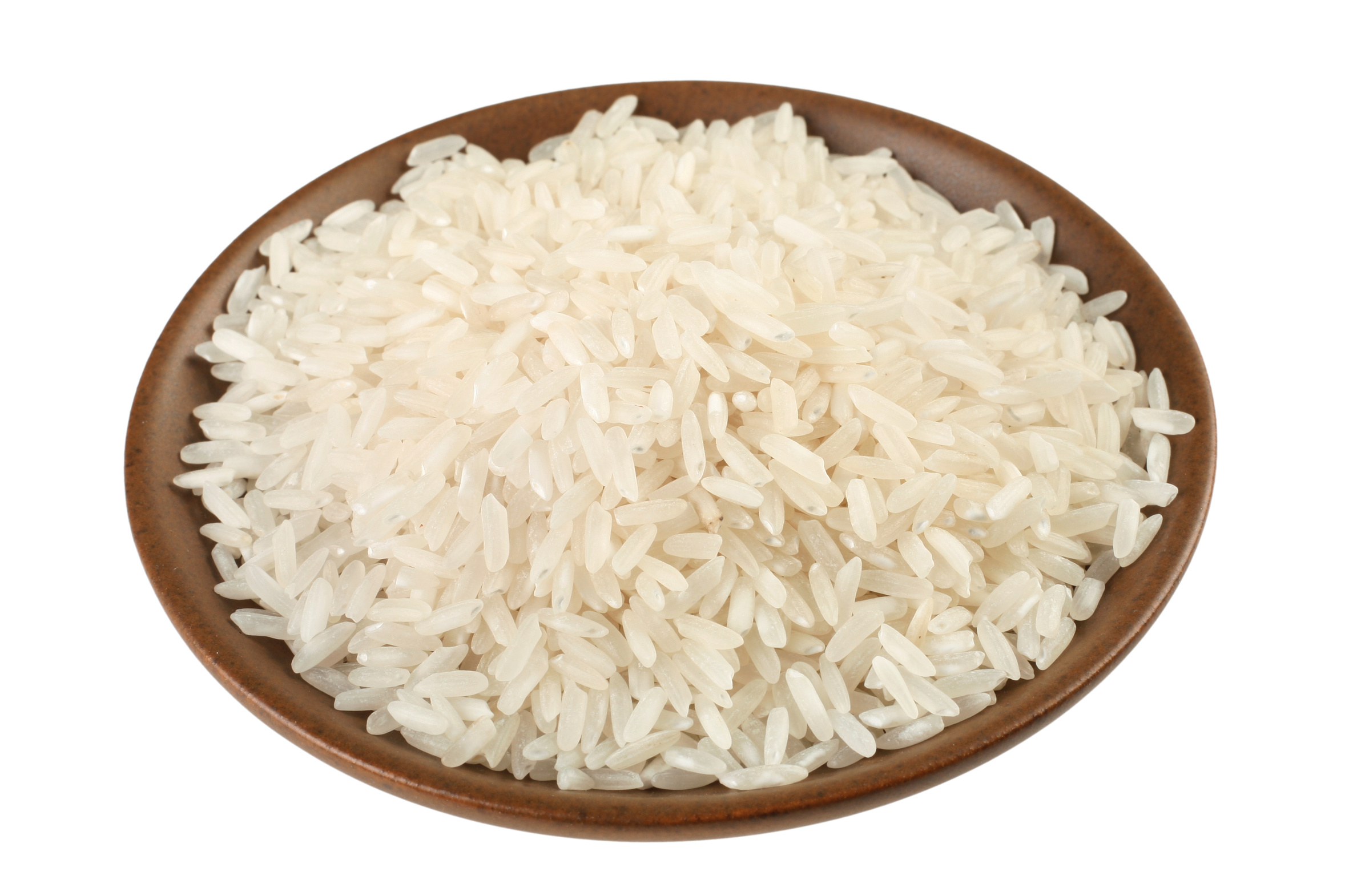 Long white rice on plate isolated on white