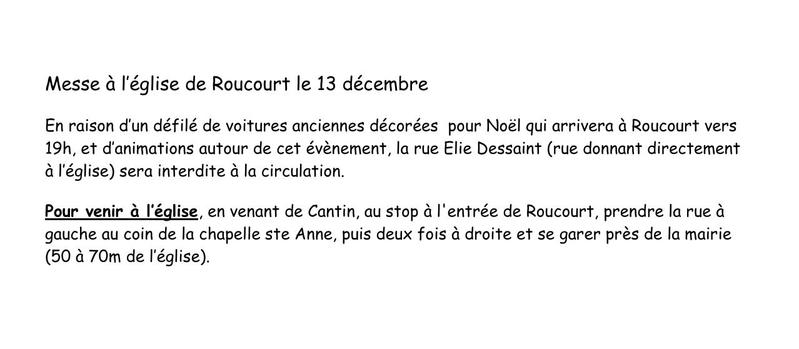 messe a l'eglise de ROUCOURT samedi 13 decembre