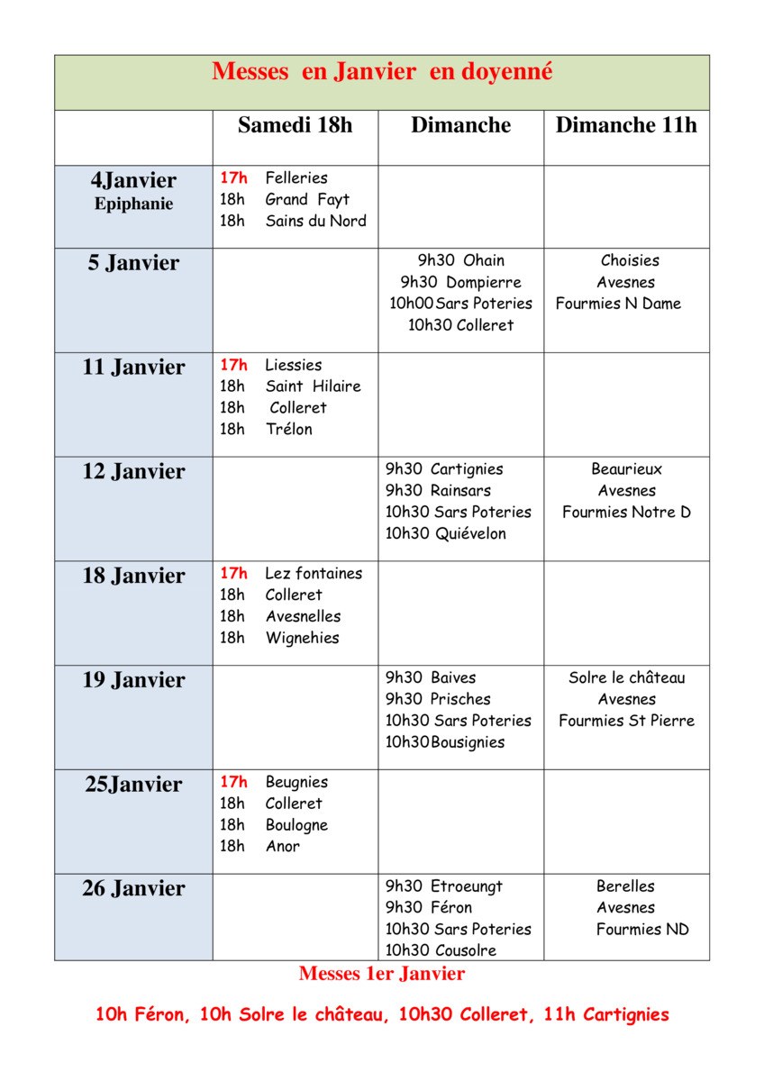 Messe en Janvier en doyenne