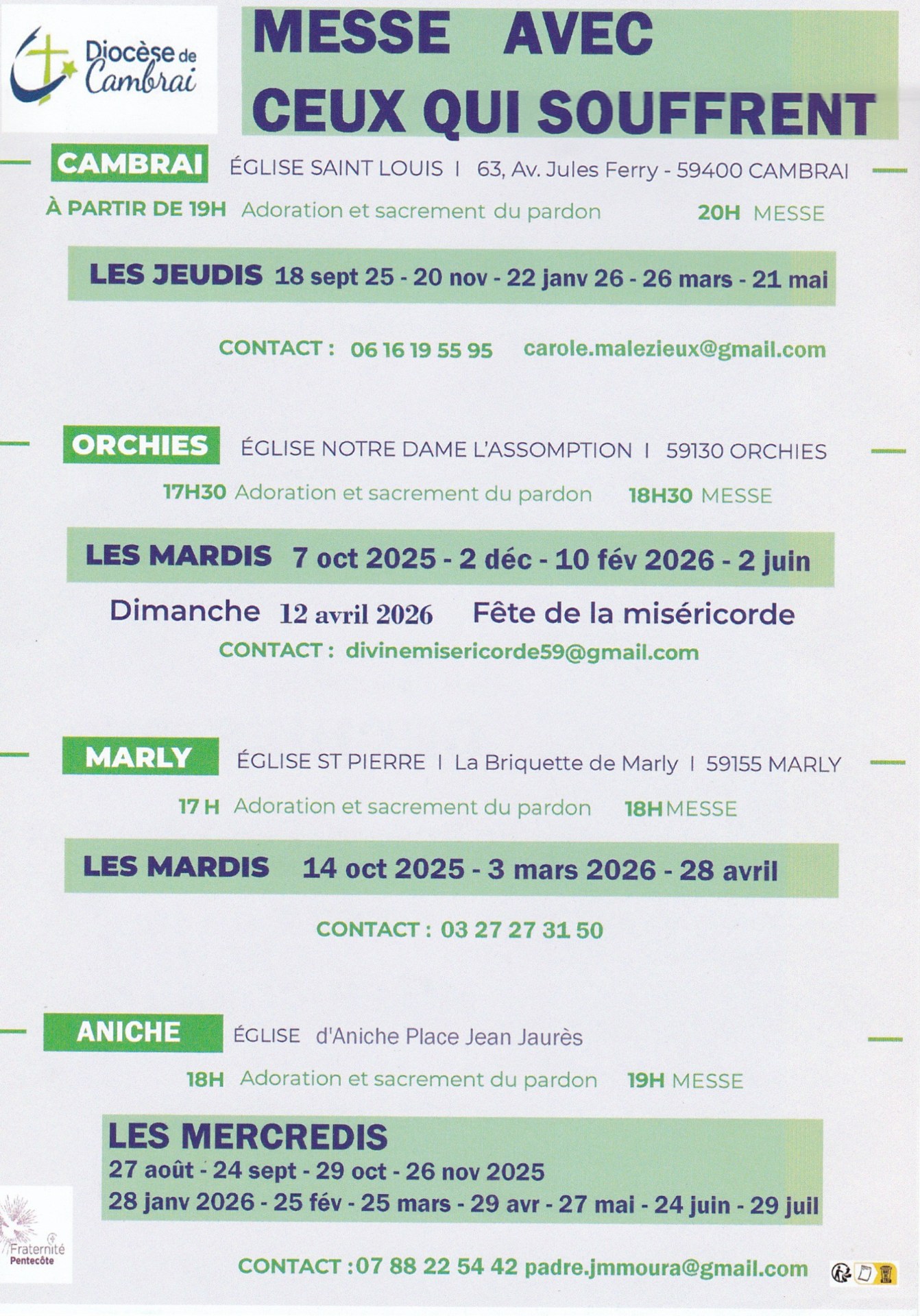 Messes ceux qui souffrent 2026-2