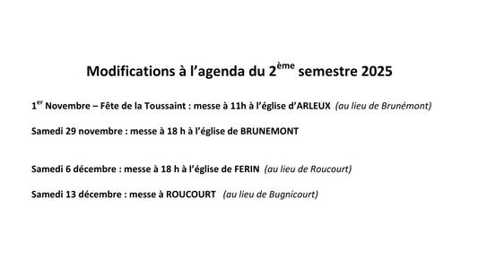 modifications a l'agenda 2eme semestre 2025