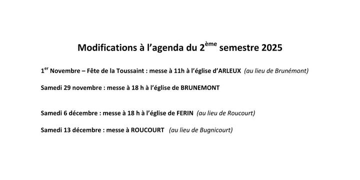 modifications a l'agenda 2eme semestre 2025