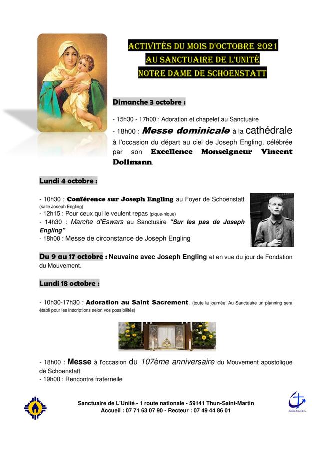 programme octobre sanctuaire de l'unite