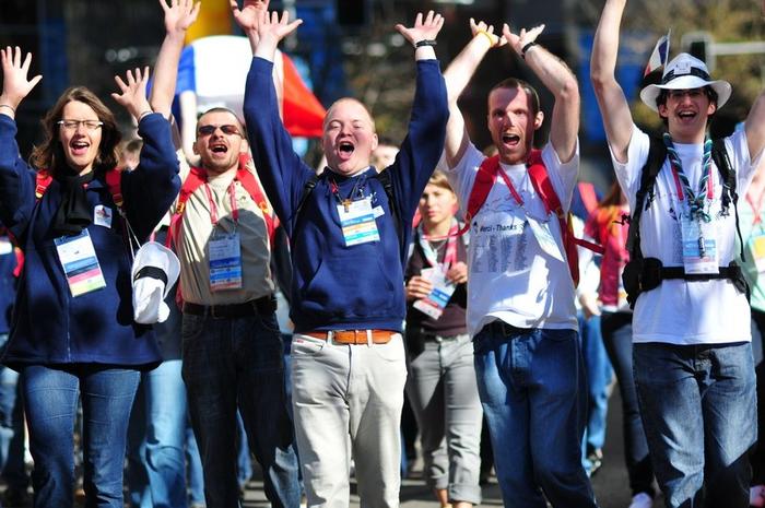 En route pour la messe d'ouverture